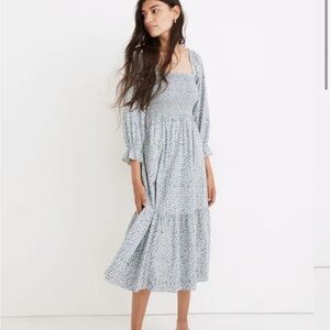 Madewell Light Blue Floral Smocked Midi Dress